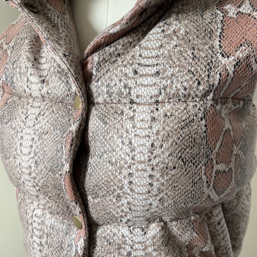 Unreal Fur Python Puffer Vest Snakeprint Pink Taupe Quilted Hooded XS NEW - Picture 2 of 13